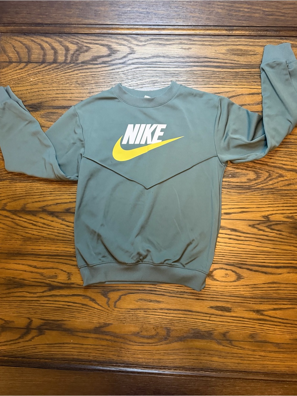 Nike Kids Green Crewneck Sweatshirt with Yellow Swoosh